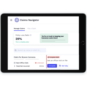 Claim's intelligence system dashboard showing loss ratio