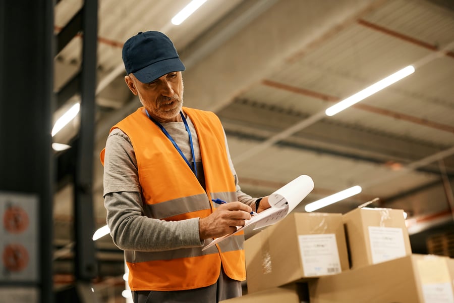 A warehouse working completing workers' compensation return-to-work program tasks