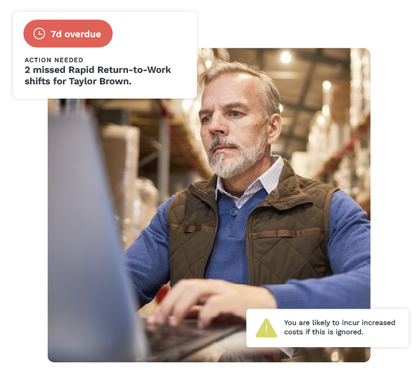 A man looking at workers' comp claims with an alert A man looking at workers' comp claims with an alert